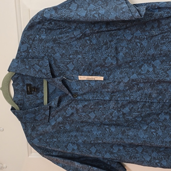 Short-sleeve stretch slub cotton shirt in print - Picture 2 of 7